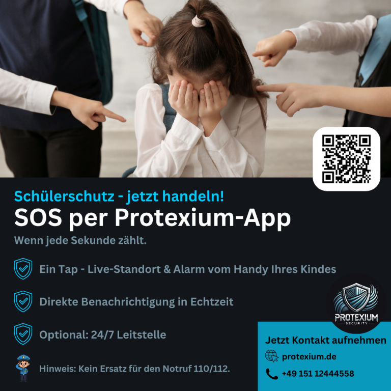 Sch&uuml;lerschutz SOS per Protexium-App Flyer